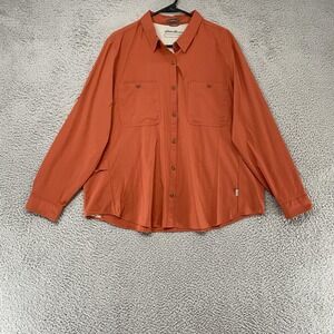 Eddie Bauer Hiking Shirt Womens XL Orange Vented Roll Tab Outdoor Stretch Nylon‎